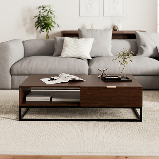 Walnut Coffee Table with Metal Base (Darcy Collection)