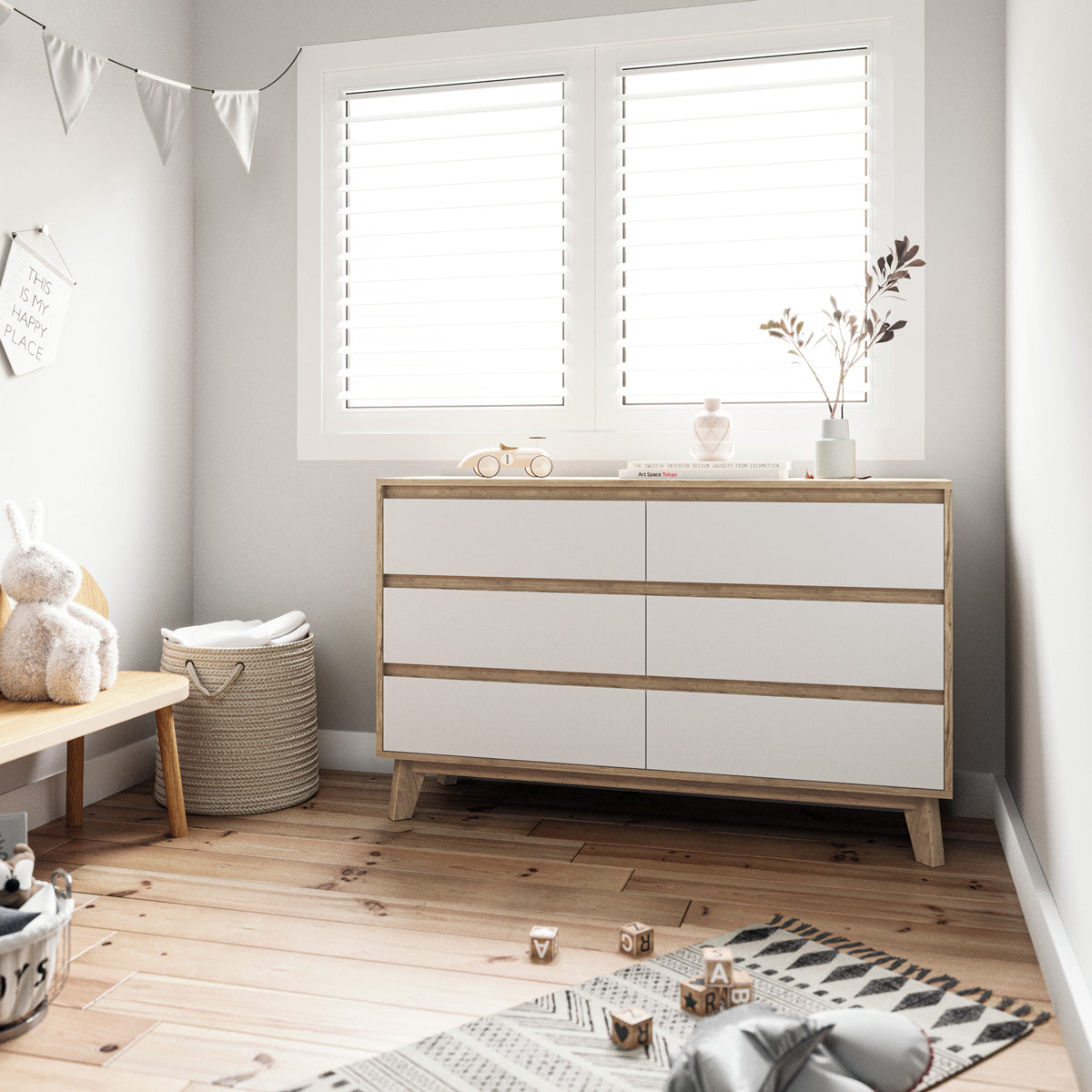 Six Drawer Wooden Dresser Lowboy Chest Unit (Kinfolk)