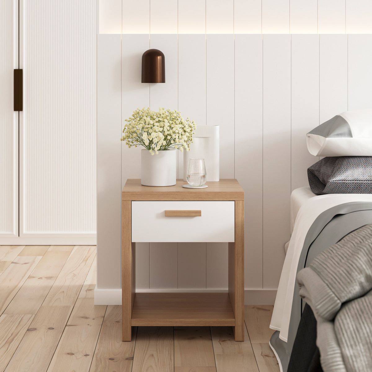 Oak Colour Wooden Bedside Table (Melody Collection)