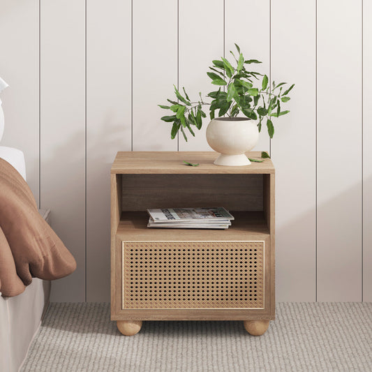 Bedside Table With Natural Rattan (Globe Collection)