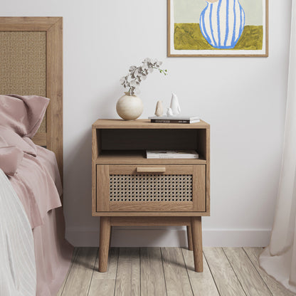 Rattan Bedside Table with Storage Drawer (Finn)