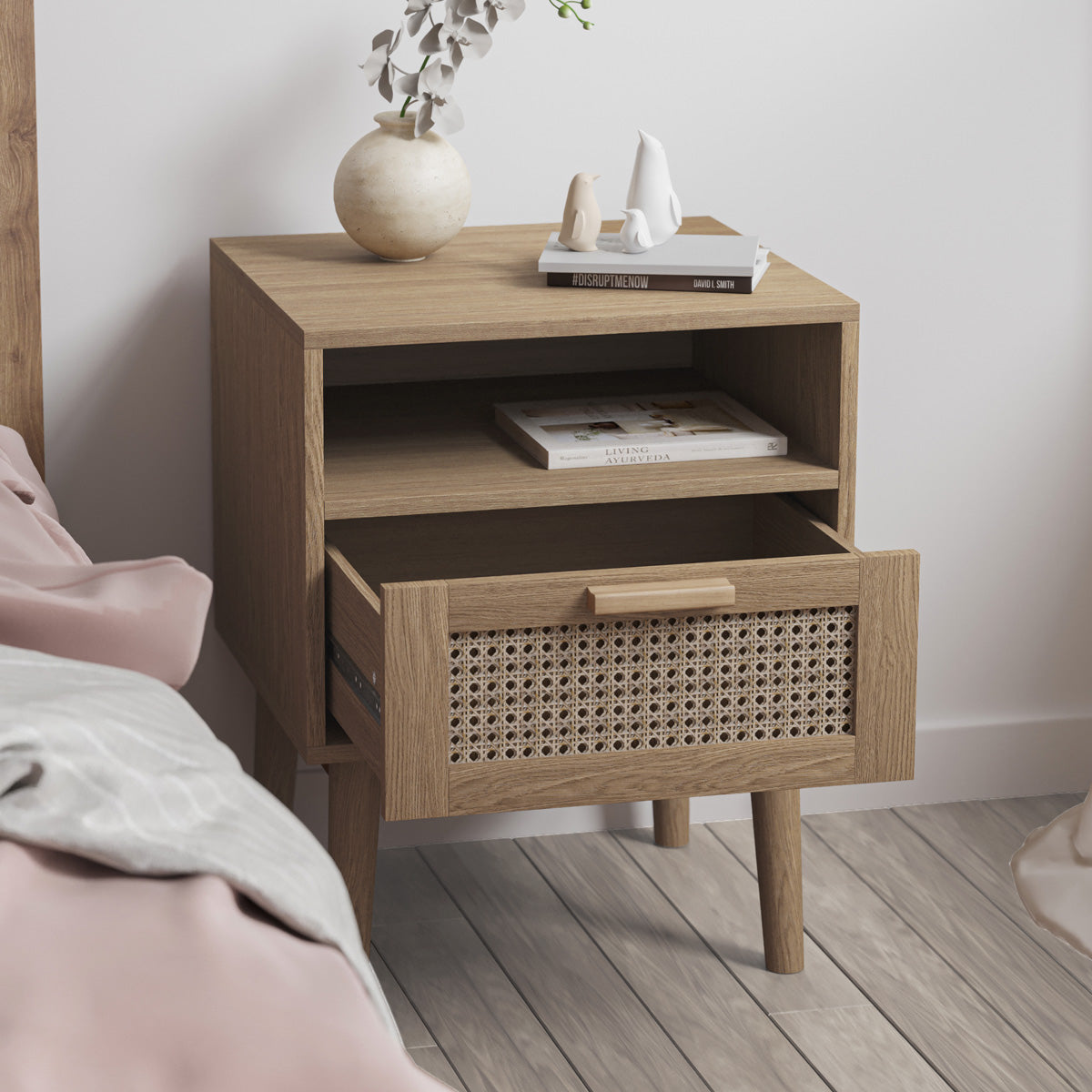 Rattan Bedside Table with Storage Drawer (Finn)