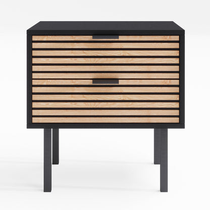 Black Wooden Bedside Table with Slatted Drawers (Zen Collection)