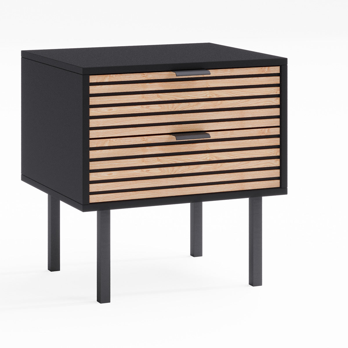 Black Wooden Bedside Table with Slatted Drawers (Zen Collection)