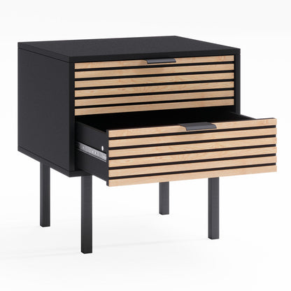 Black Wooden Bedside Table with Slatted Drawers (Zen Collection)