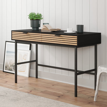 Black Study Desk Console Table with Slatted Drawers (Zen Collection)