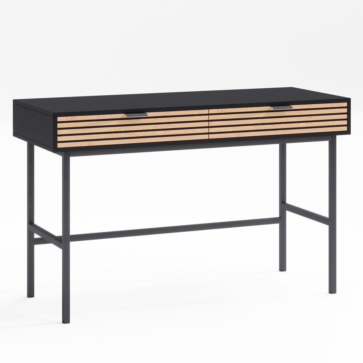 Black Study Desk Console Table with Slatted Drawers (Zen Collection)