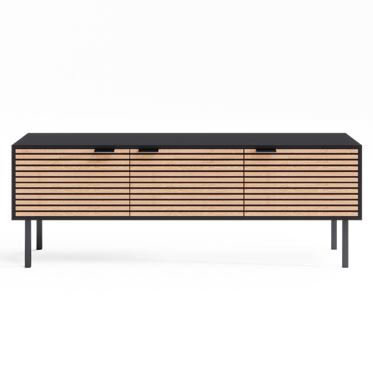 Black Wooden TV Unit Entertainment Cabinet with Slatted Doors (Zen Collection)