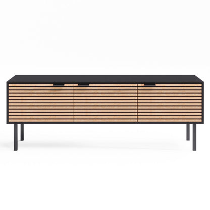 Black Wooden TV Unit Entertainment Cabinet with Slatted Doors (Zen Collection)