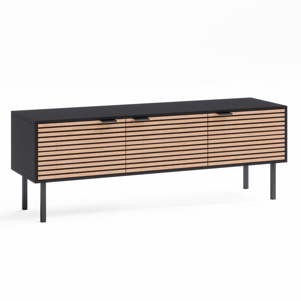 Black Wooden TV Unit Entertainment Cabinet with Slatted Doors (Zen Collection)