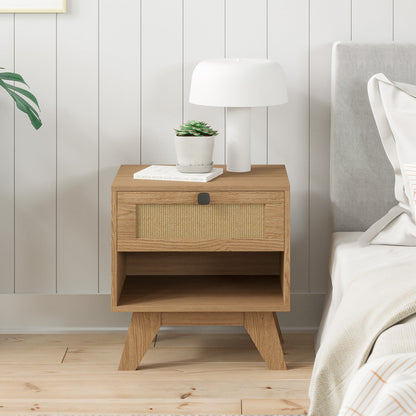 Rattan Cane Wooden Bedside Table (Talia)