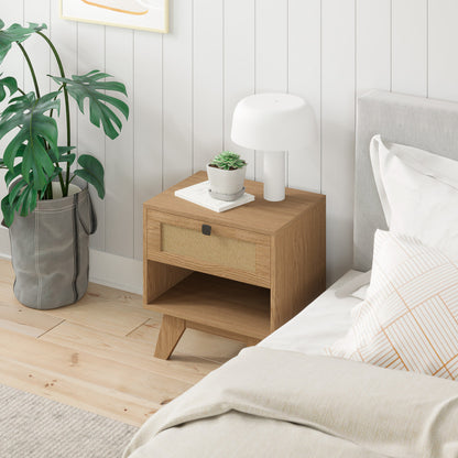 Rattan Cane Wooden Bedside Table (Talia)