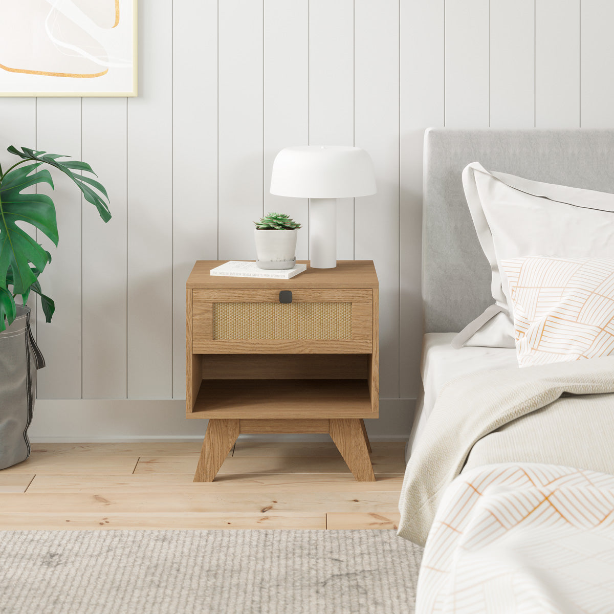 Rattan Cane Wooden Bedside Table (Talia)