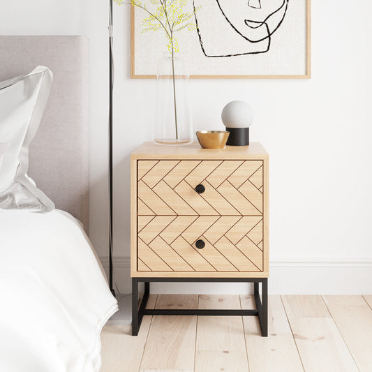 Oak Colour Wooden Bedside Table (Carve Collection)