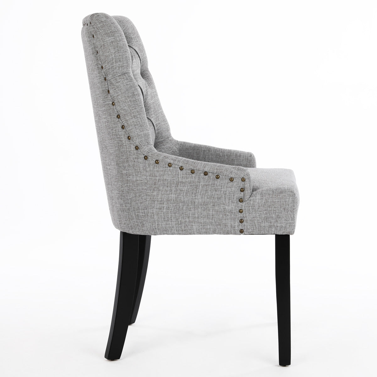Chloe Scoop Back Dining Chairs (Set of 2, Grey Fabric / Black Legs)