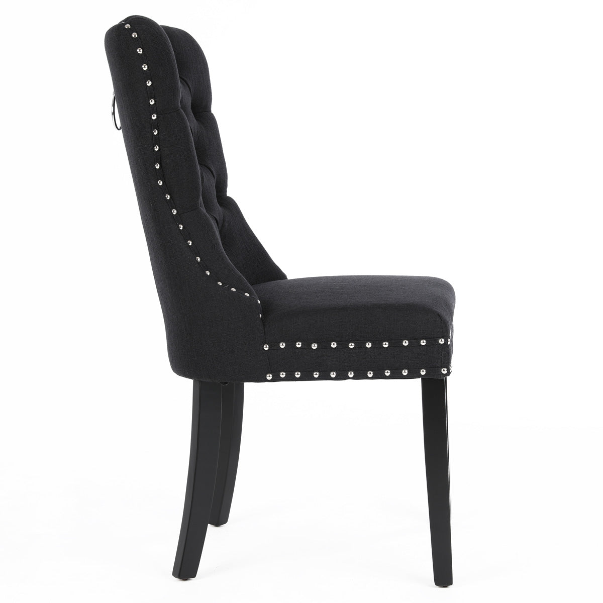 Chanel Scoop Back Dining Chairs with Ring Handle (Set of 2, Black Fabric / Black Legs)