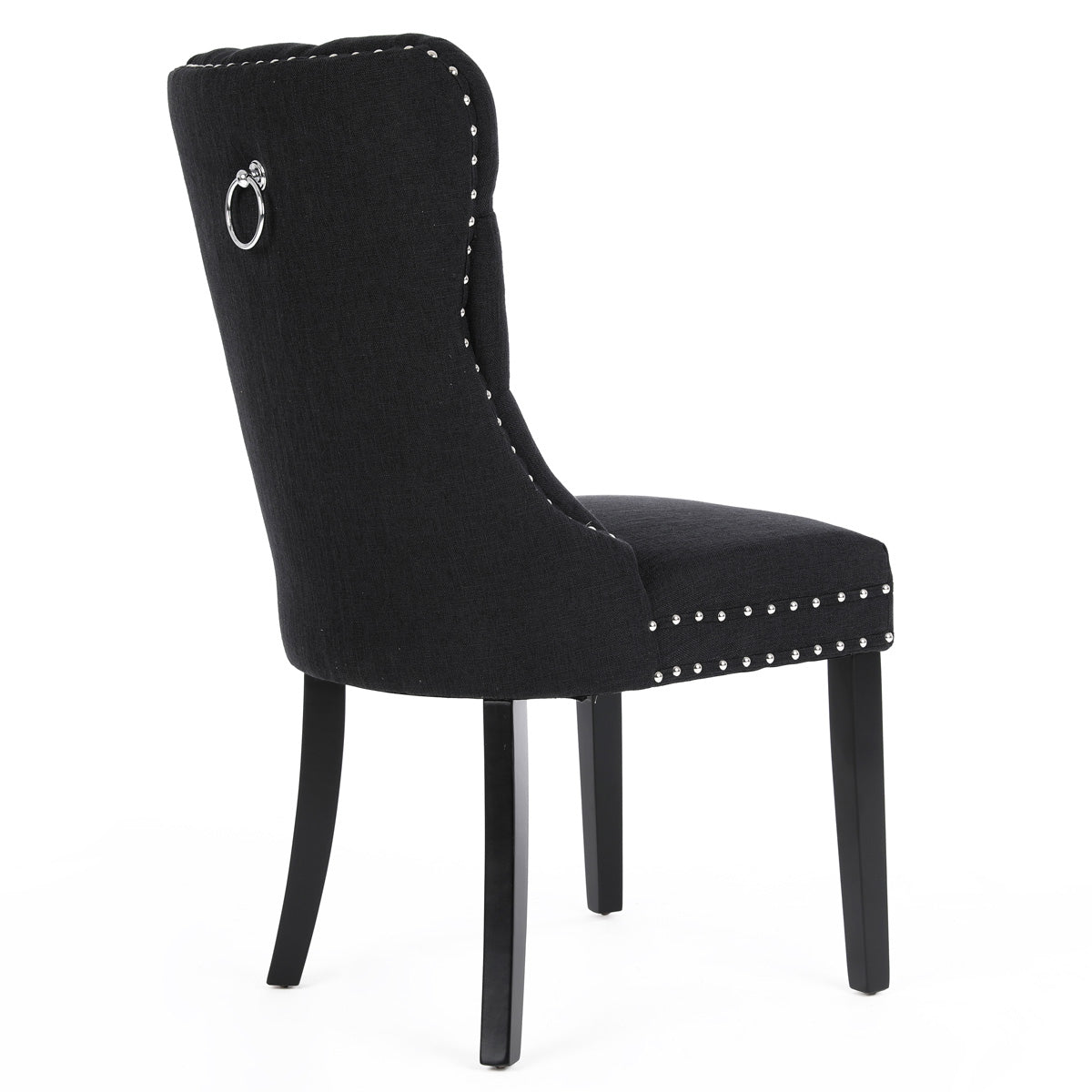 Chanel Scoop Back Dining Chairs with Ring Handle (Set of 2, Black Fabric / Black Legs)