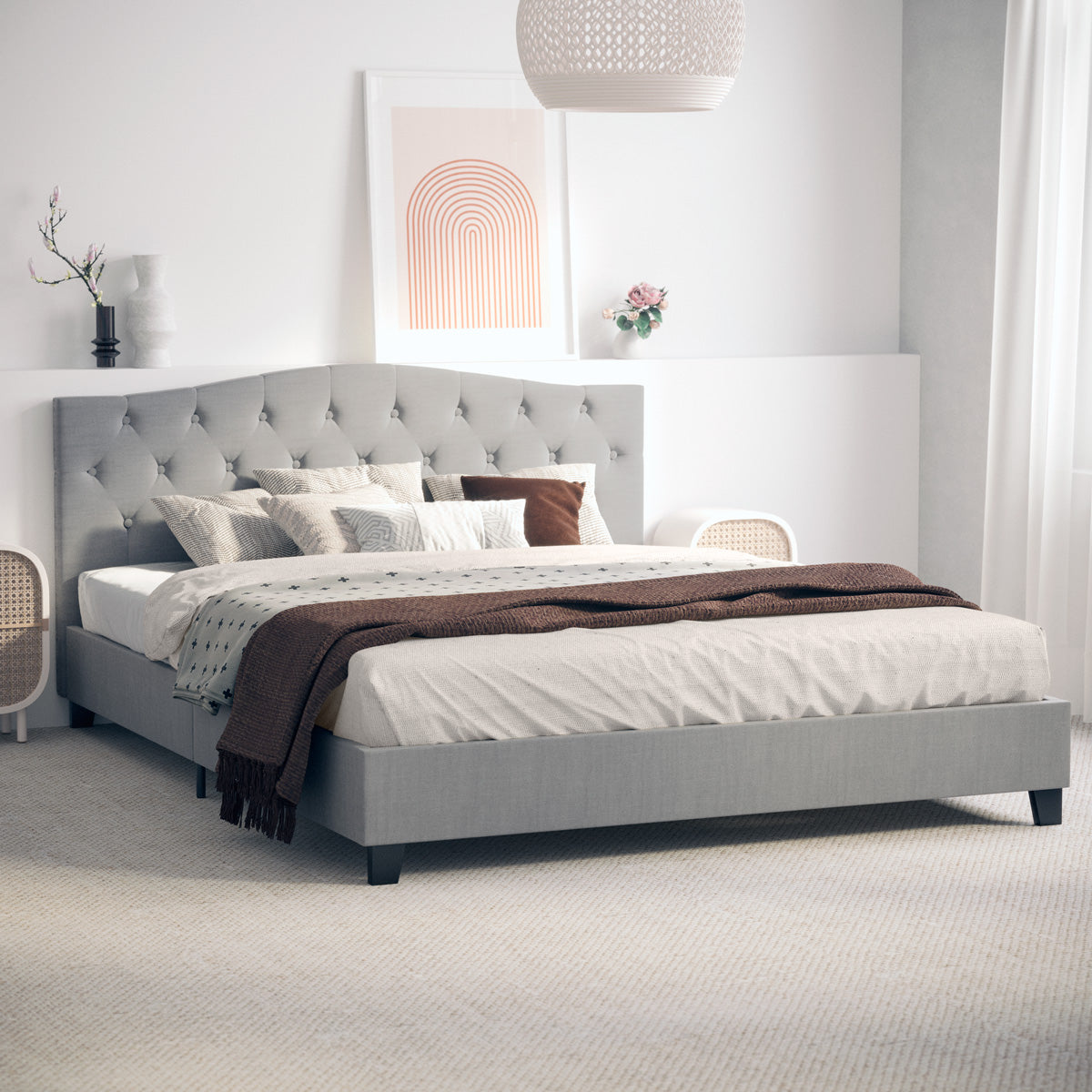 Sonata Fabric Curved Bed Frame (Grey)