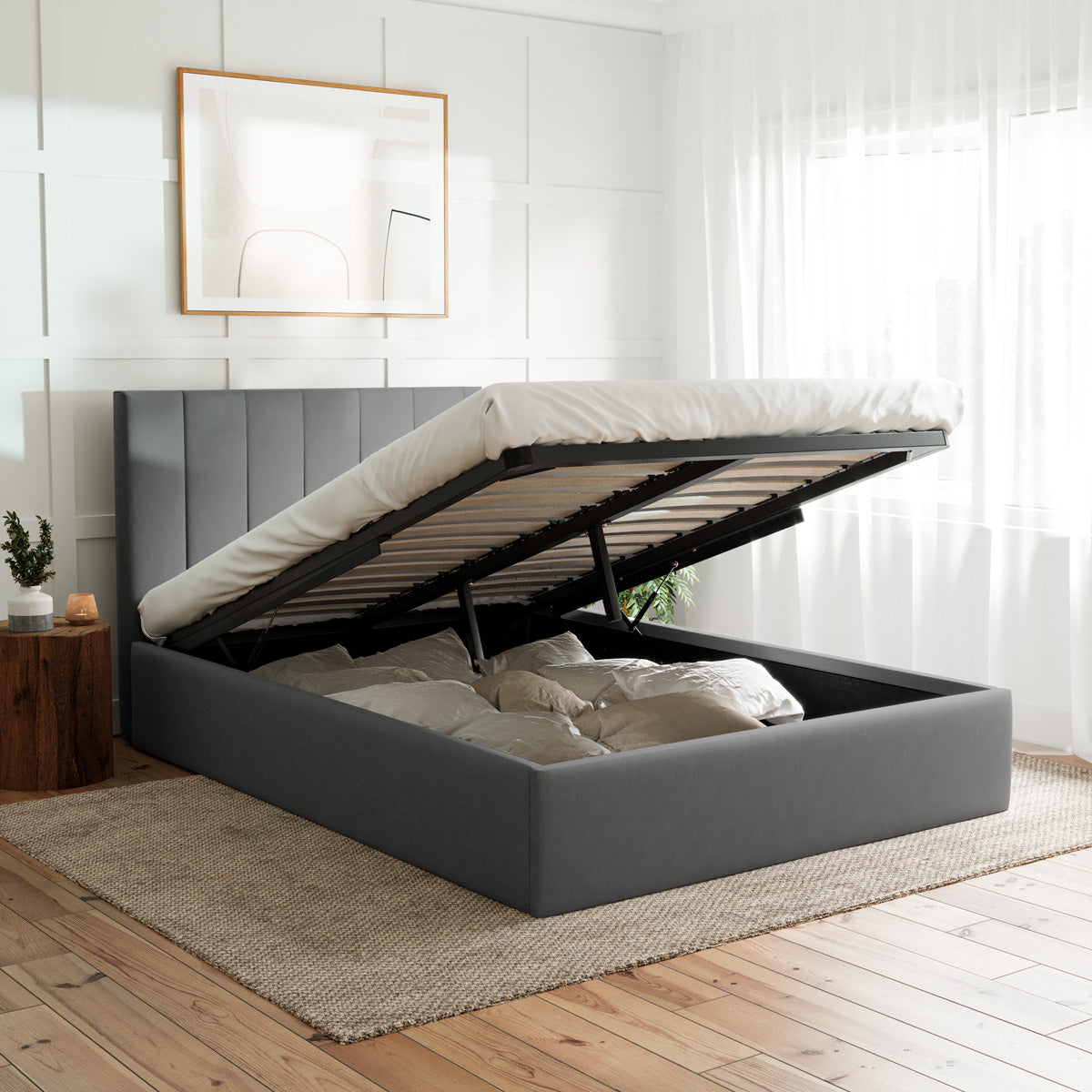 Ormond Gas Lift Storage Bed Frame (Charcoal Fabric)