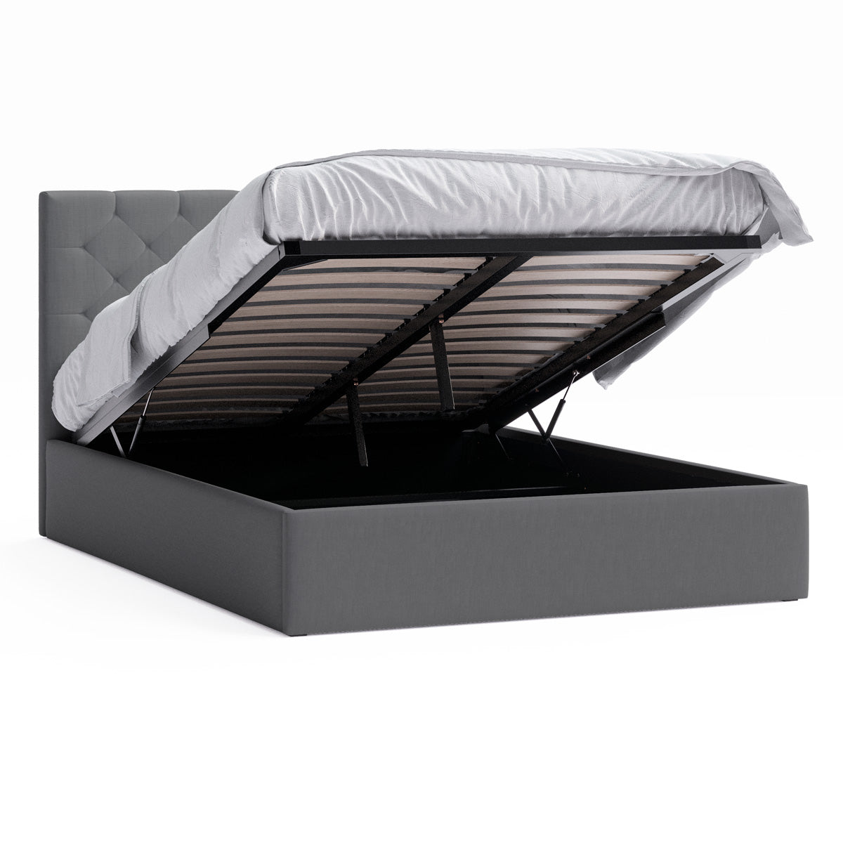 Webster Gas Lift Storage Bed Frame (Charcoal Fabric)