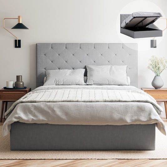 Webster Gas Lift Storage Bed Frame (Grey Fabric)