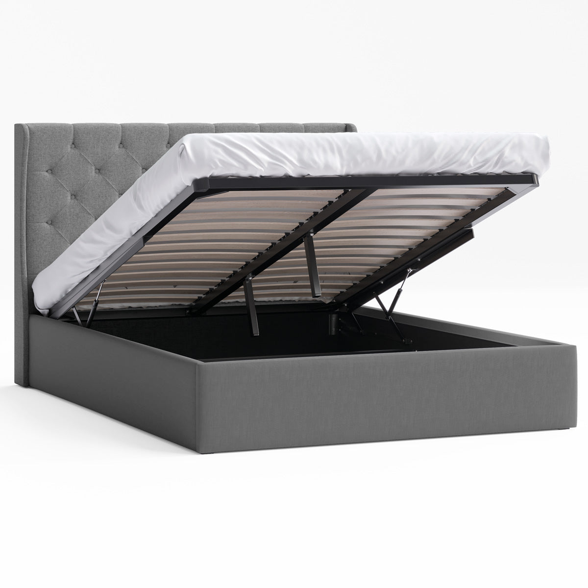 Stella Gas Lift Storage Wing Bed Frame (Charcoal Fabric)