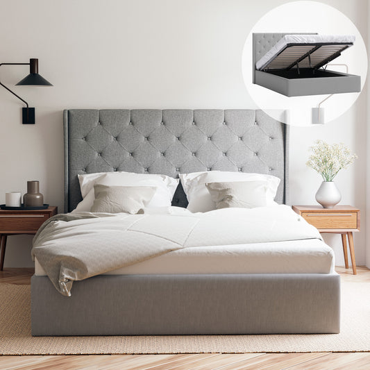 Stella Gas Lift Storage Wing Bed Frame (Grey Fabric)