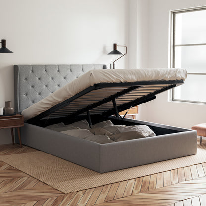 Grey Stella Gas Lift Storage Bed Frame with Aspen Bedside Tables Package