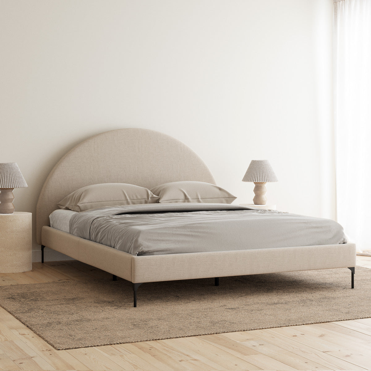 Arch Upholstered Bed Frame (Natural Beige Fabric)