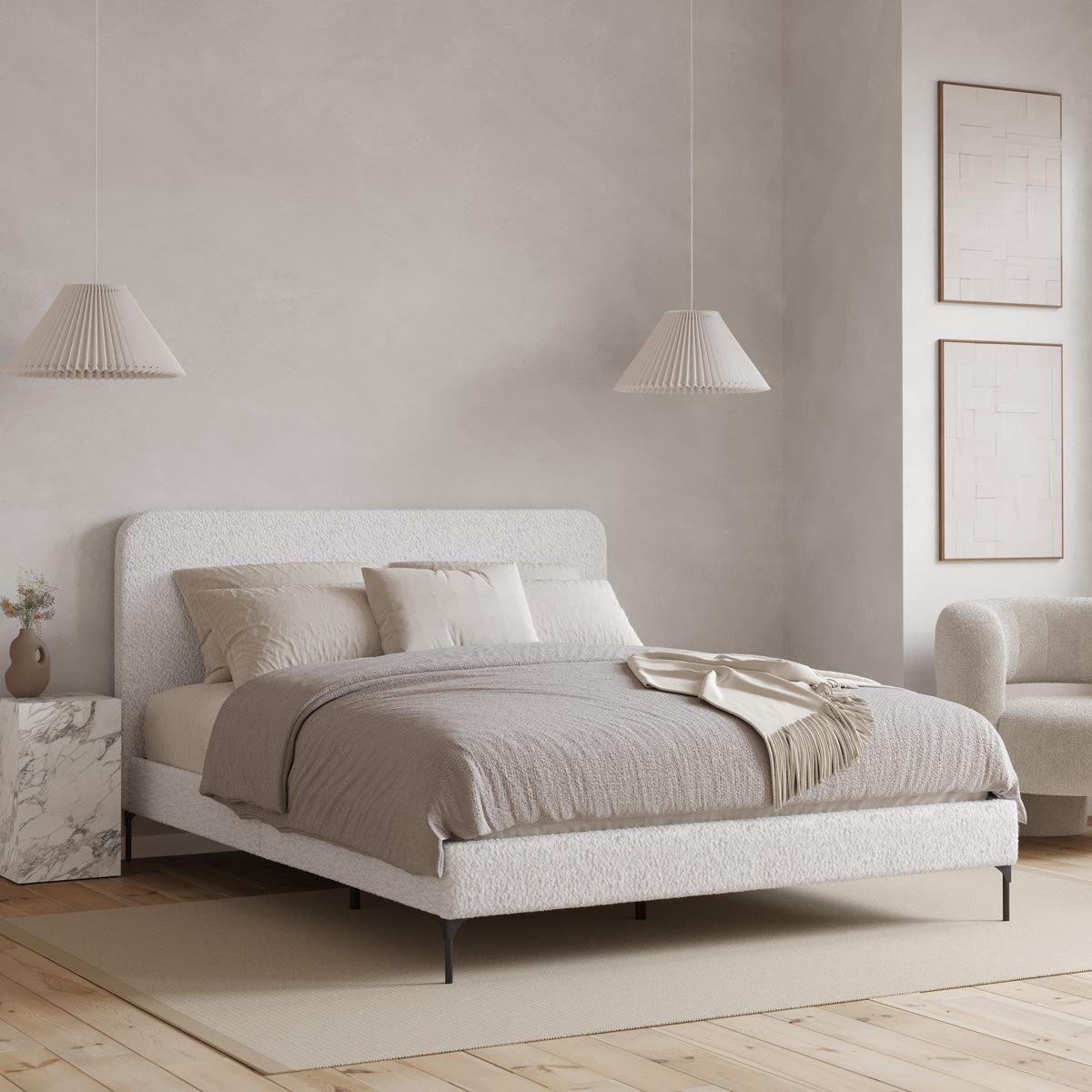 Soho Upholstered Bed Frame (Ivory White Boucle Fabric)