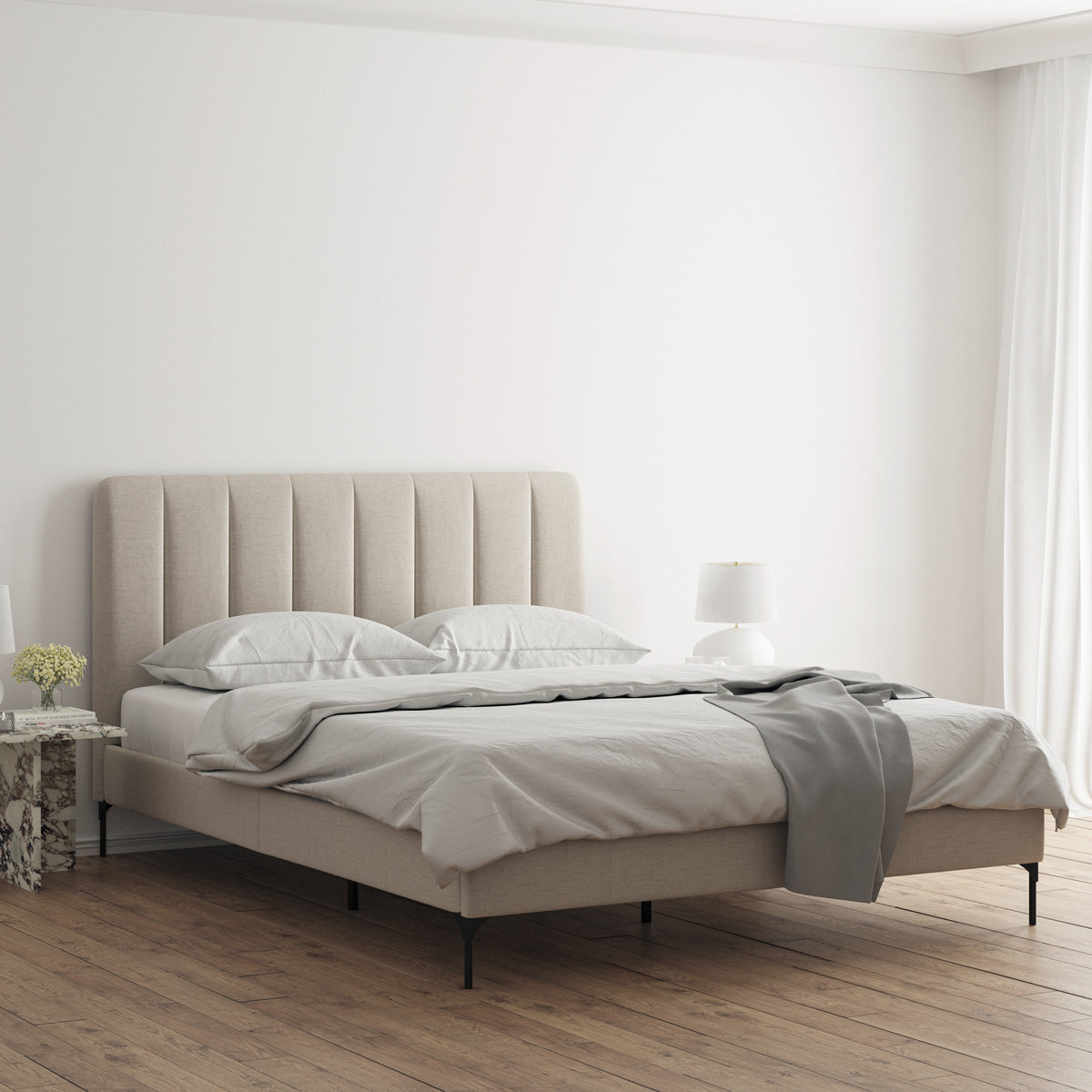 Souffle Upholstered Bed Frame (Natural Beige Fabric)