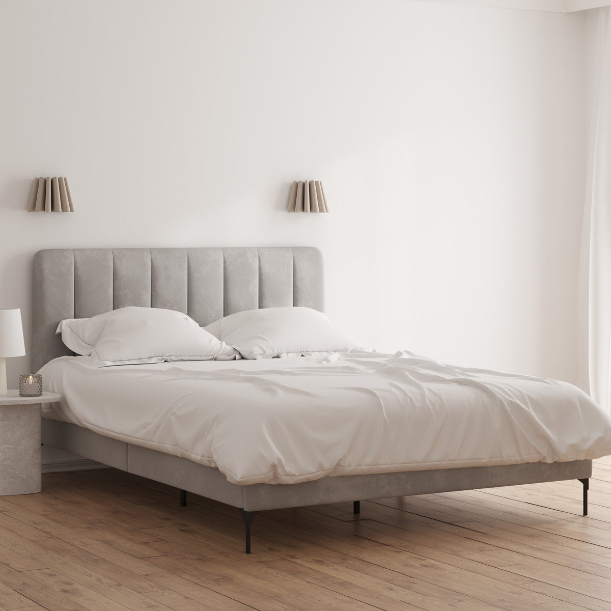 Souffle Fabric Bed Frame (Taupe White Velvet)