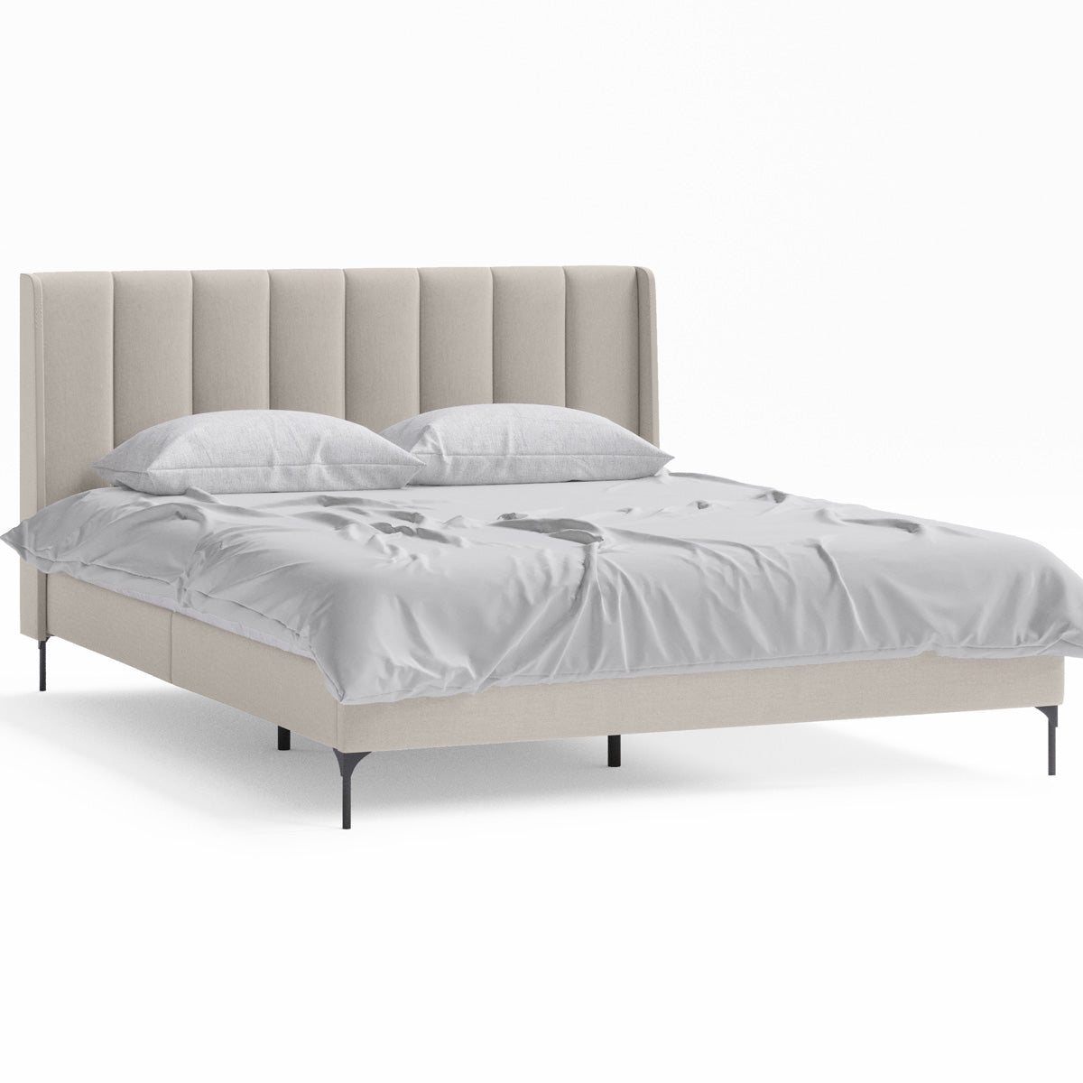 Brooklyn Fabric Wing Bed Frame (Natural Beige)