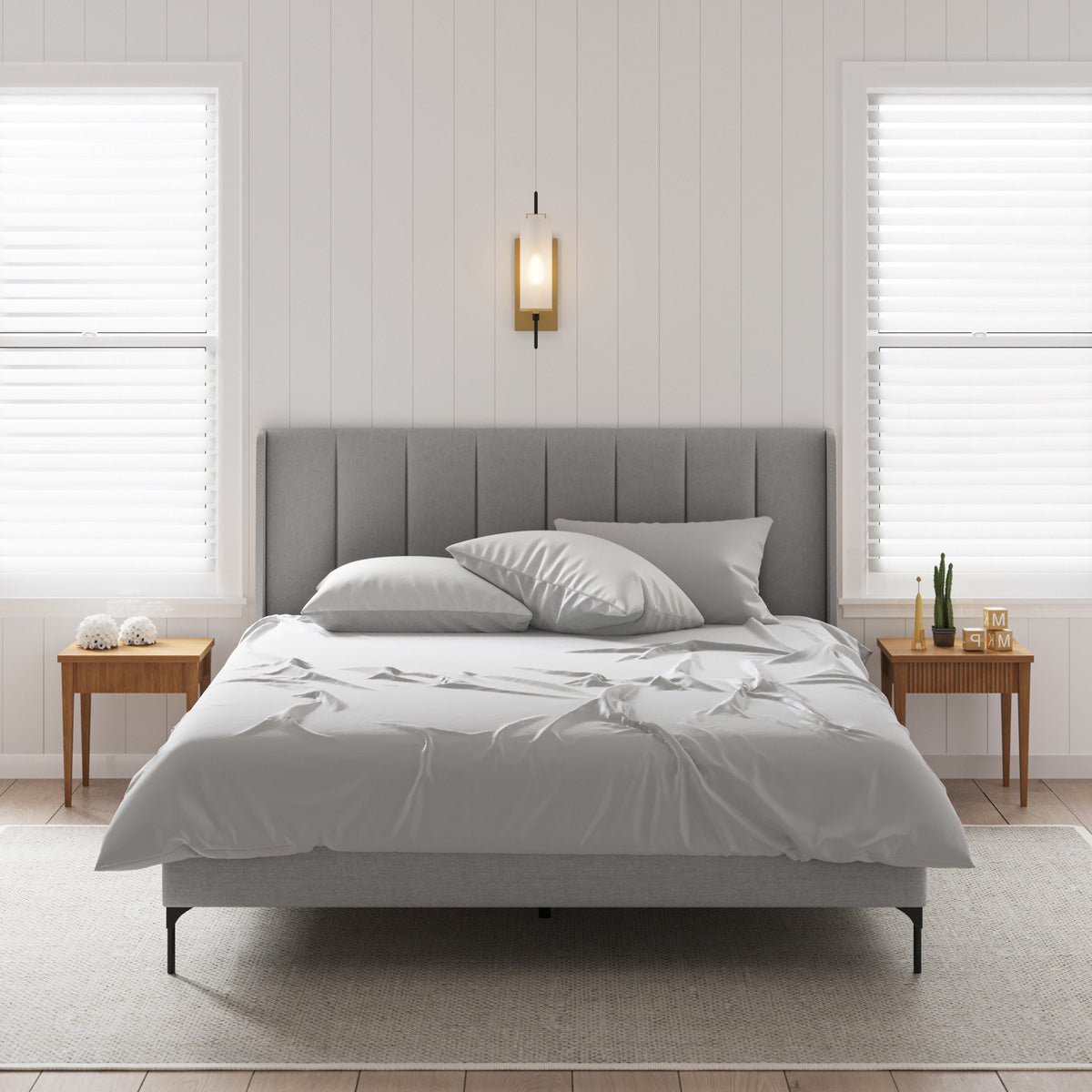 Brooklyn Fabric Wing Bed Frame (Grey)