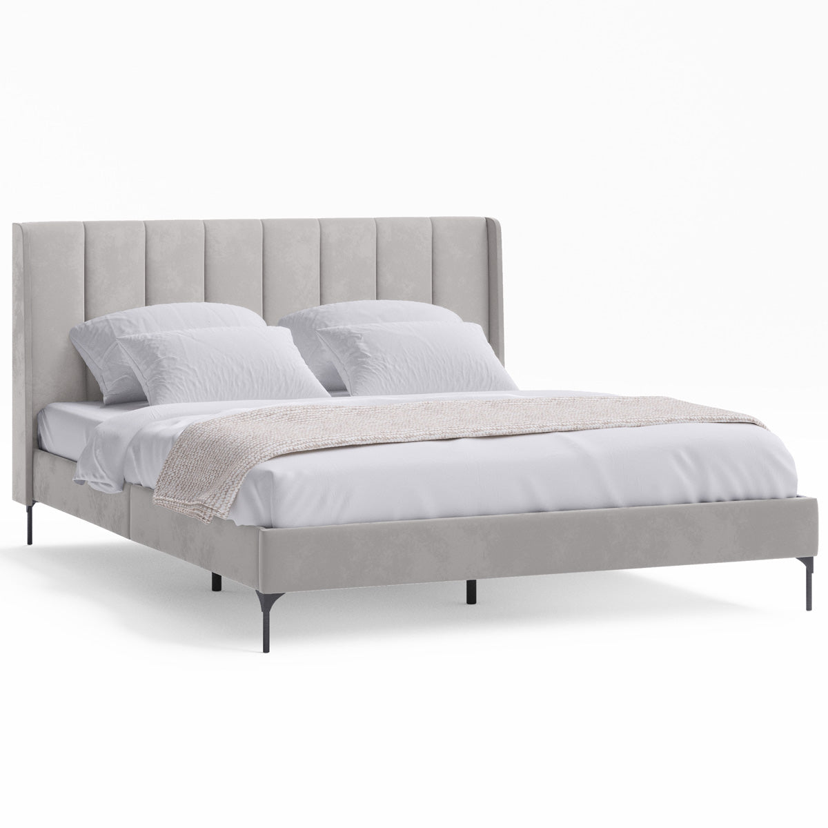 Brooklyn Fabric Wing Bed Frame (Taupe White Velvet)