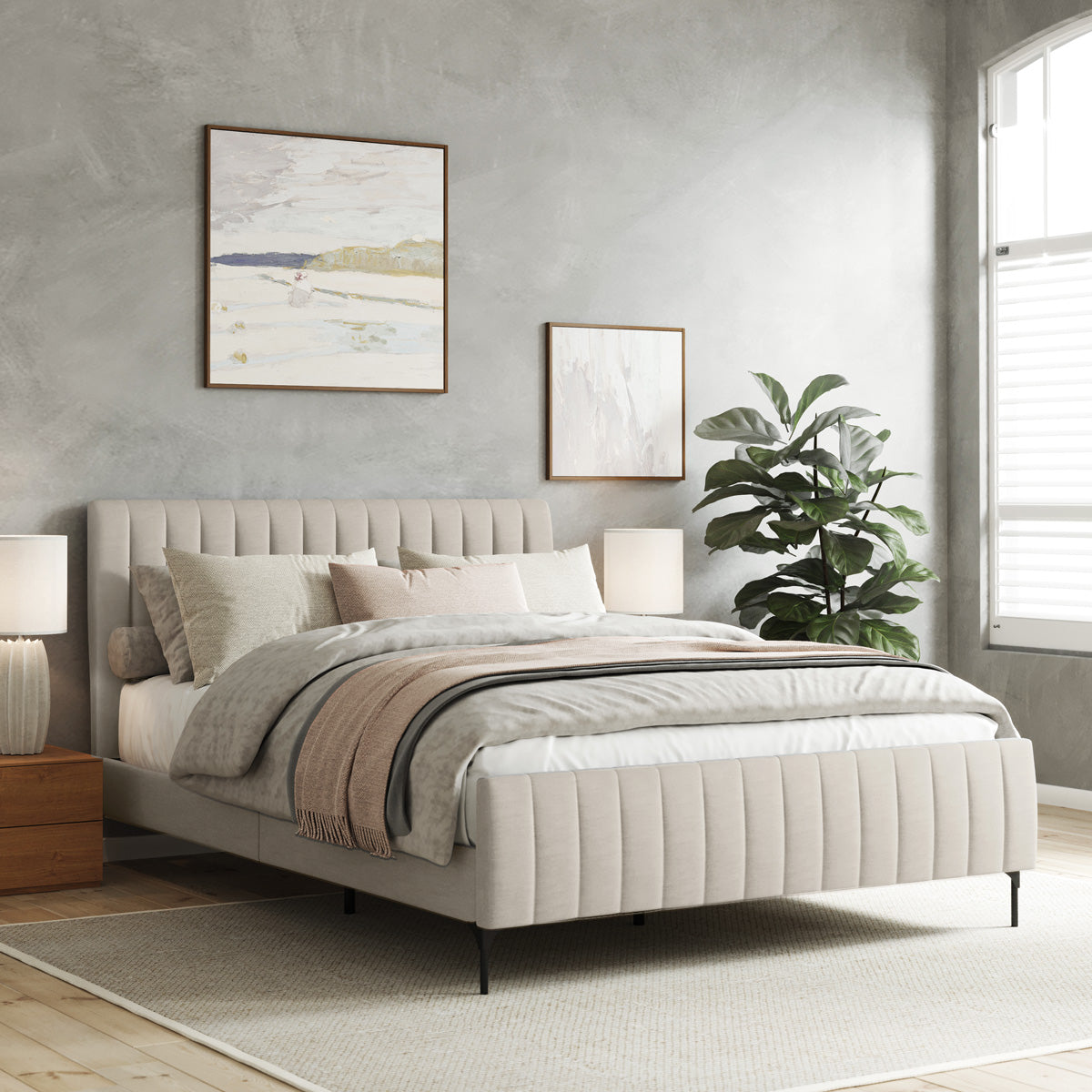 Coco Fabric Upholstered Bed Frame (Natural Beige)