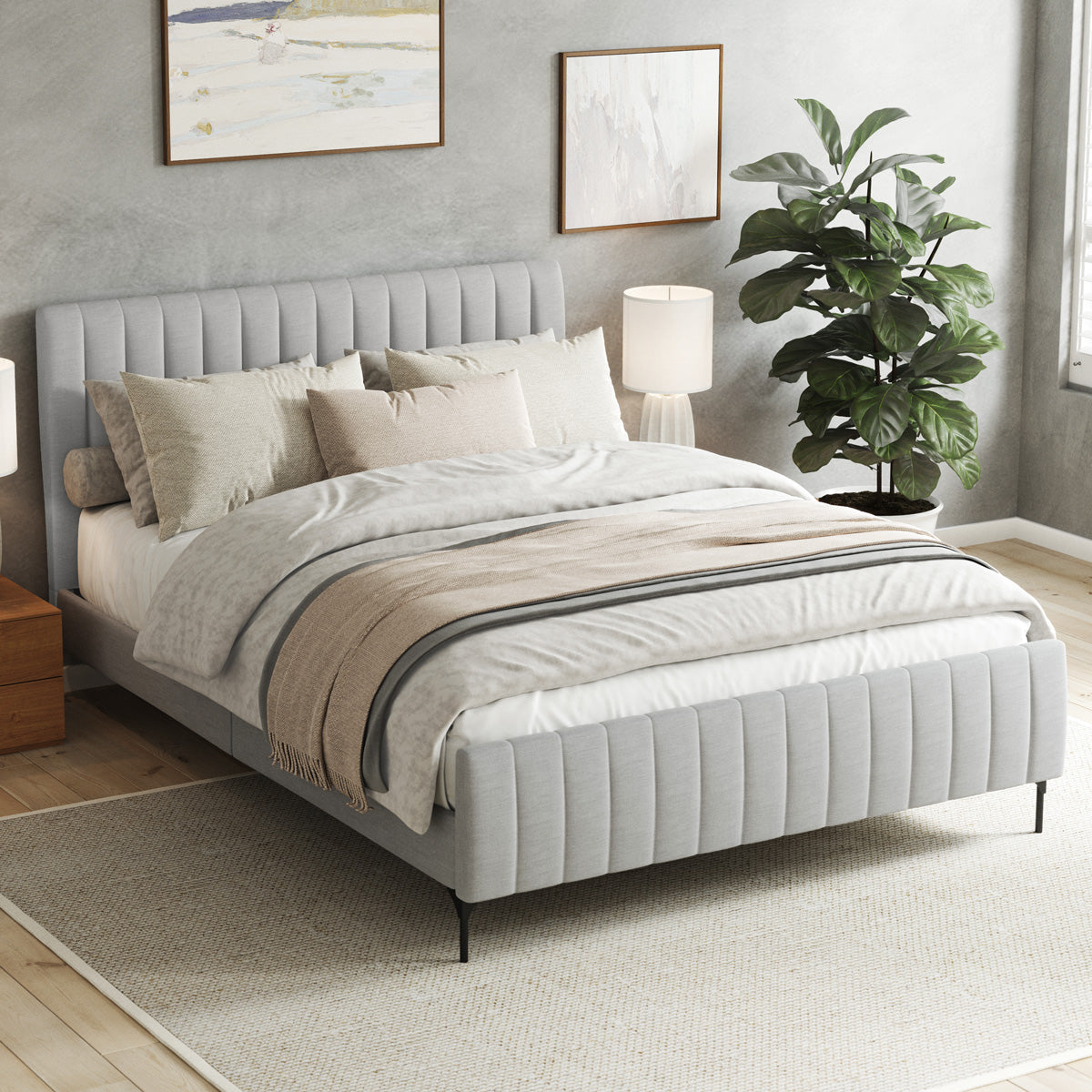 Coco Fabric Upholstered Bed Frame (Grey)