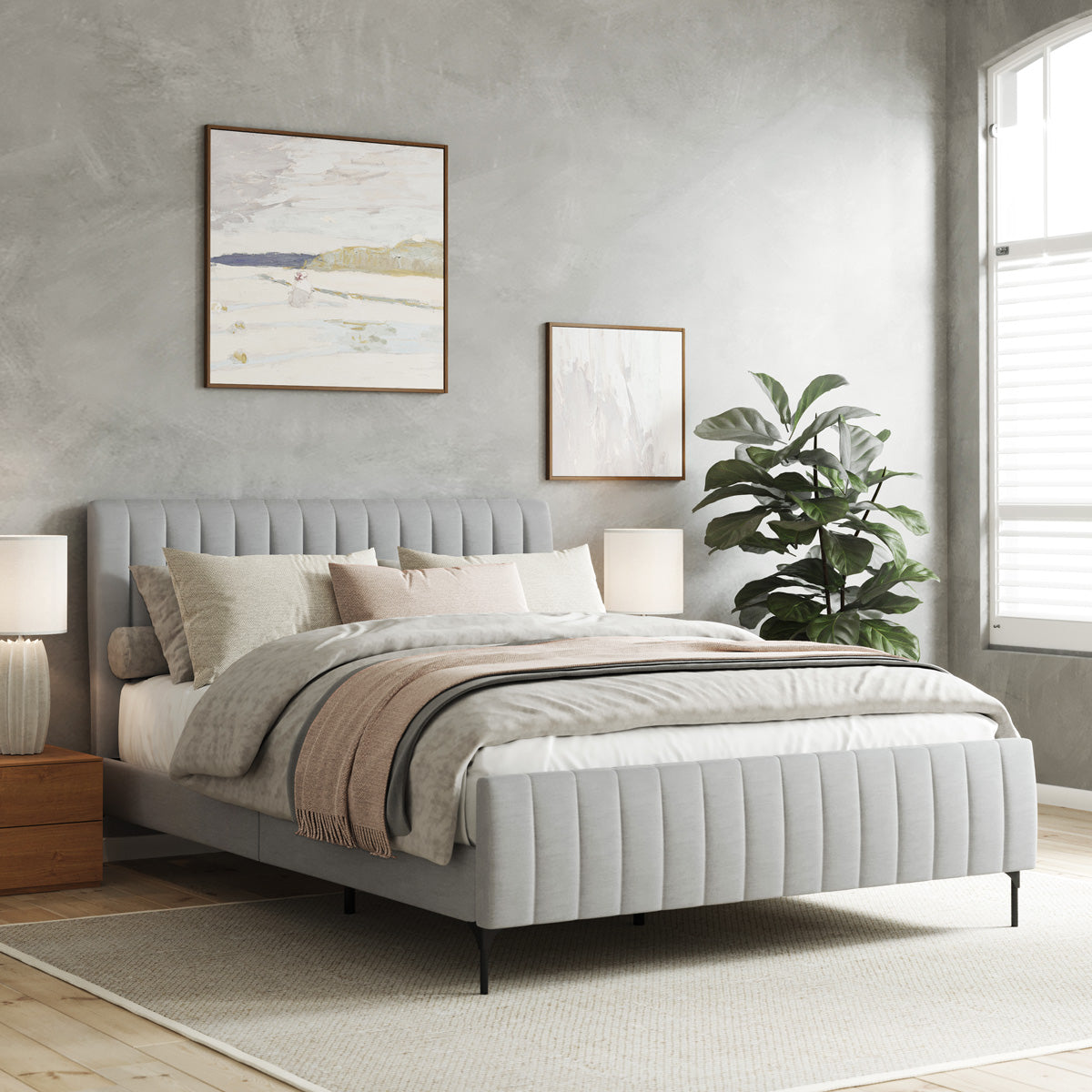 Coco Fabric Upholstered Bed Frame (Grey)