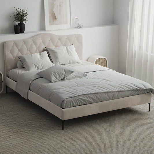 Dawn Upholstered Fabric Bed Frame (Taupe White Velvet)