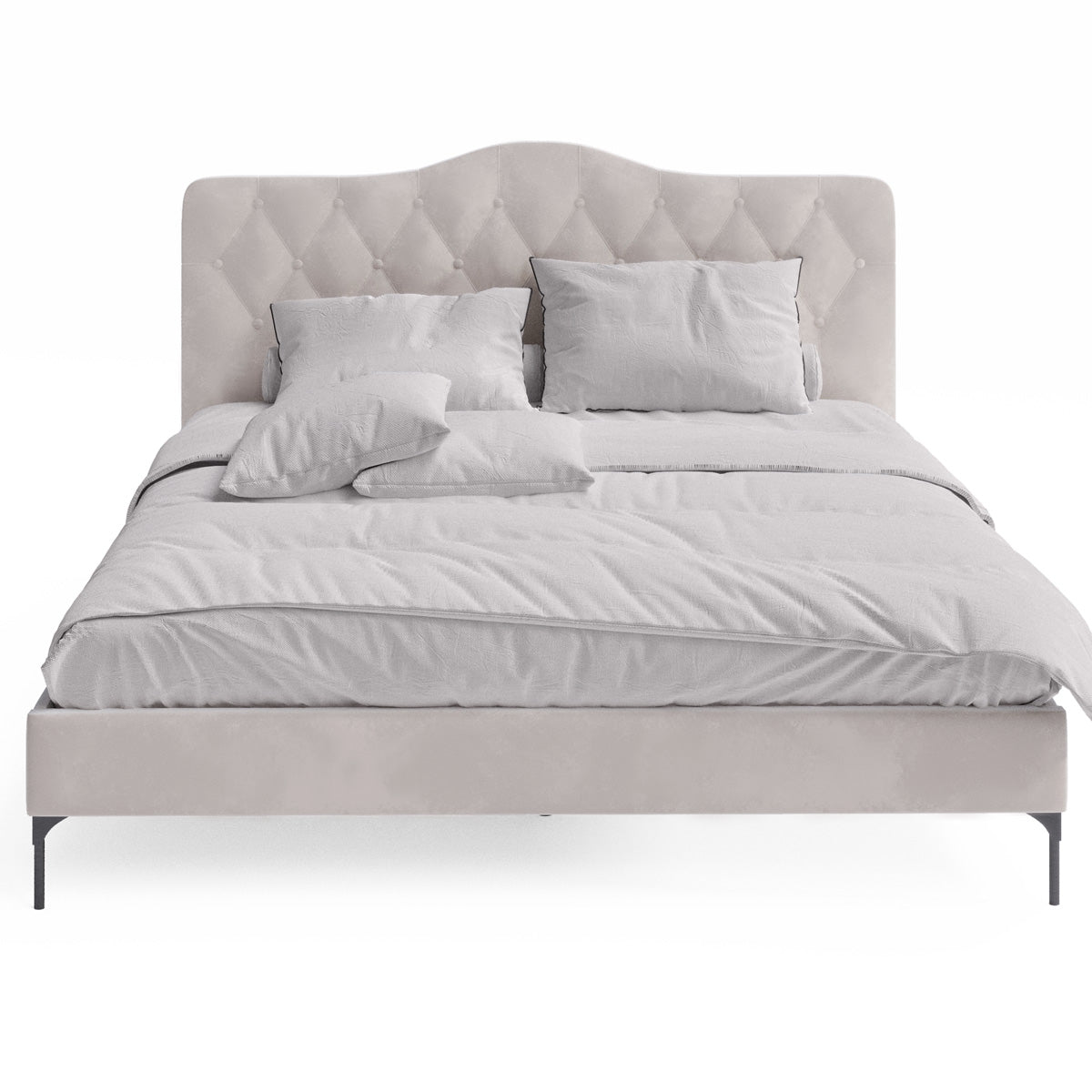 Dawn Upholstered Fabric Bed Frame (Taupe White Velvet)