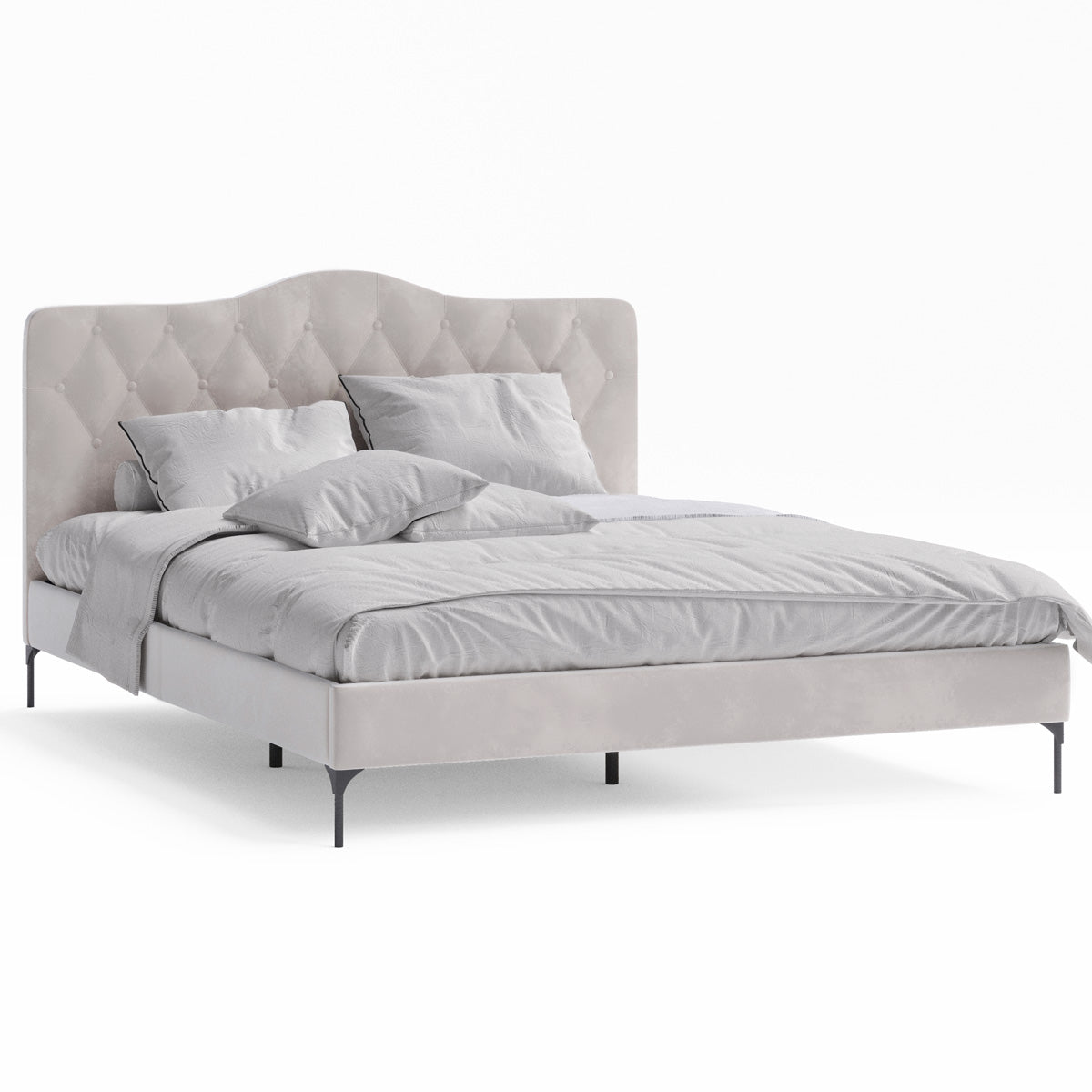 Dawn Upholstered Fabric Bed Frame (Taupe White Velvet)