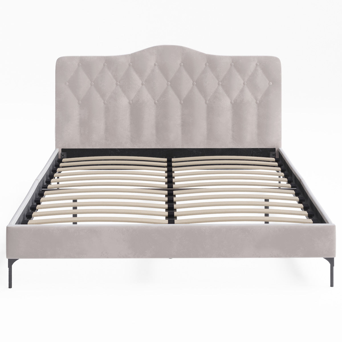 Dawn Upholstered Fabric Bed Frame (Taupe White Velvet)