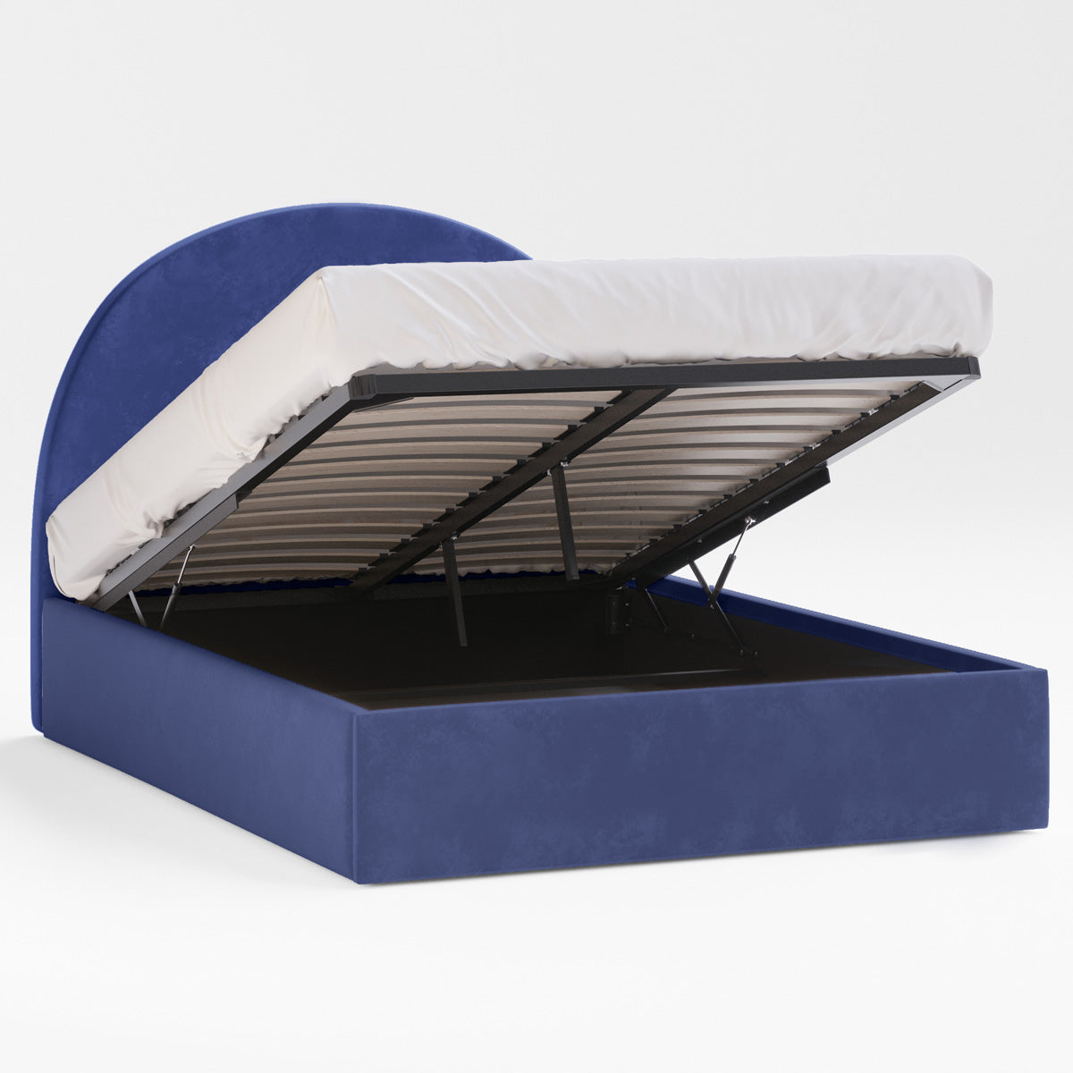 Arch Gas Lift Storage Bed Frame (Navy Blue Velvet)