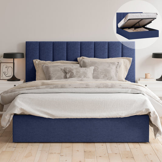 Celine Gas Lift Storage Bed Frame (Dark Navy Blue Corduroy Velvet)