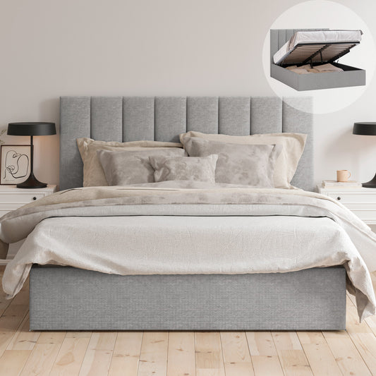 Celine Gas Lift Storage Bed Frame (Grey Corduroy Velvet)