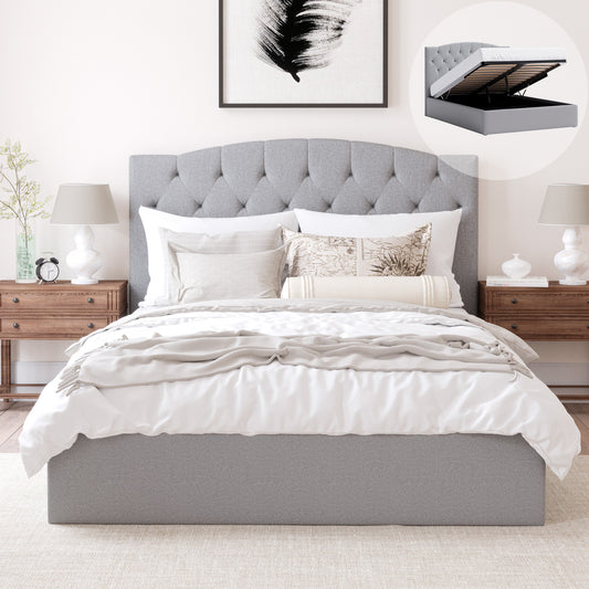 Charlotte Gas Lift Storage Curved Bed Frame (Grey Fabric)