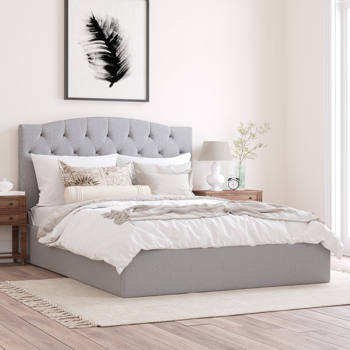 Charlotte Gas Lift Storage Curved Bed Frame (Grey Fabric)