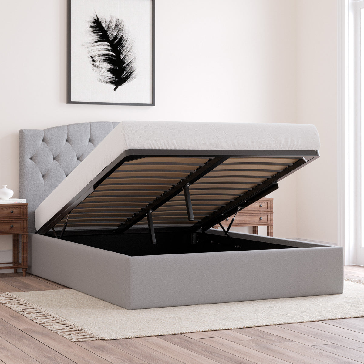 Charlotte Gas Lift Storage Curved Bed Frame (Grey Fabric)