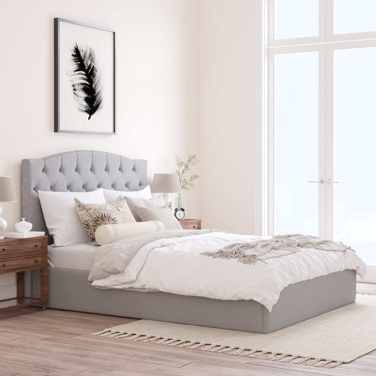 Charlotte Gas Lift Storage Curved Bed Frame (Grey Fabric)