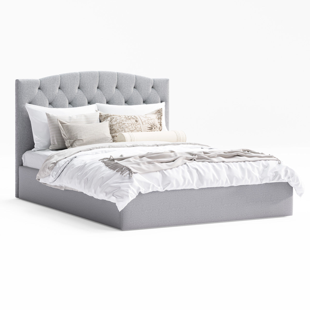 Charlotte Gas Lift Storage Curved Bed Frame (Grey Fabric)